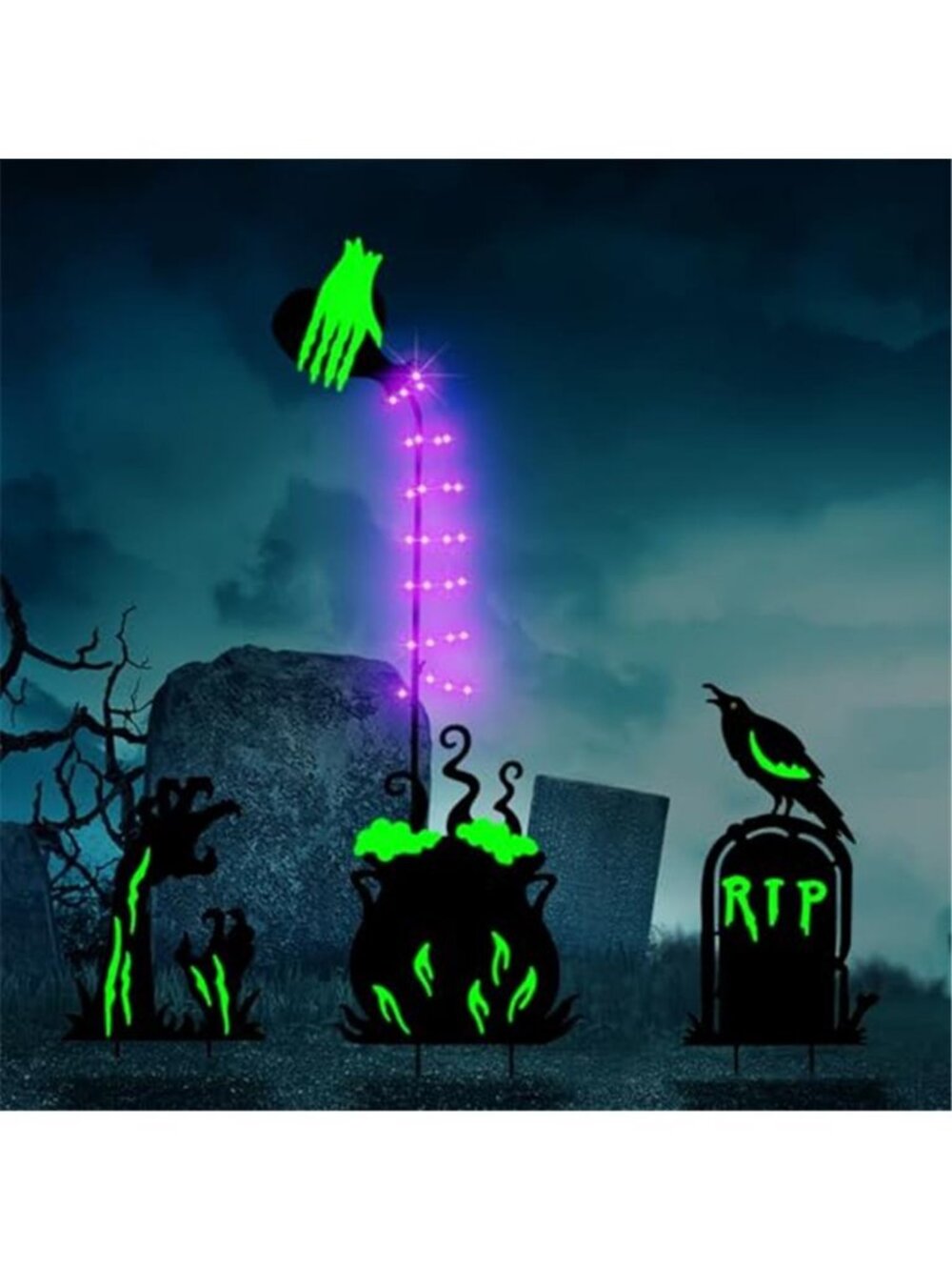 3 Pcs Halloween Witch Yard Signs Metal Stakes Outdoor Decoration